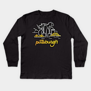 Pittsburgh Sunny Skyline Monoline Kids Long Sleeve T-Shirt